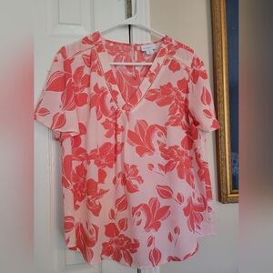 Liz Claiborne Coral and White Floral Blouse